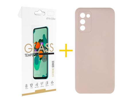 Pack Carcasa + Protector de Pantalla Cristal Templado para Samsung Galaxy A02S SKYHE Rosa