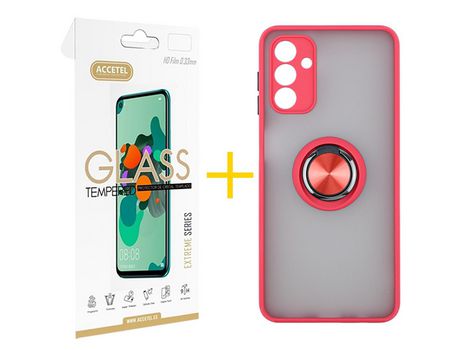Pack Carcasa + Protector de Pantalla Cristal Templado para Samsung Galaxy A02S ACCETEL Rojo
