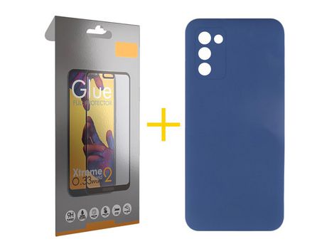Pack Carcasa + Protector de Pantalla Cristal Templado para Samsung Galaxy A03S SKYHE Azul