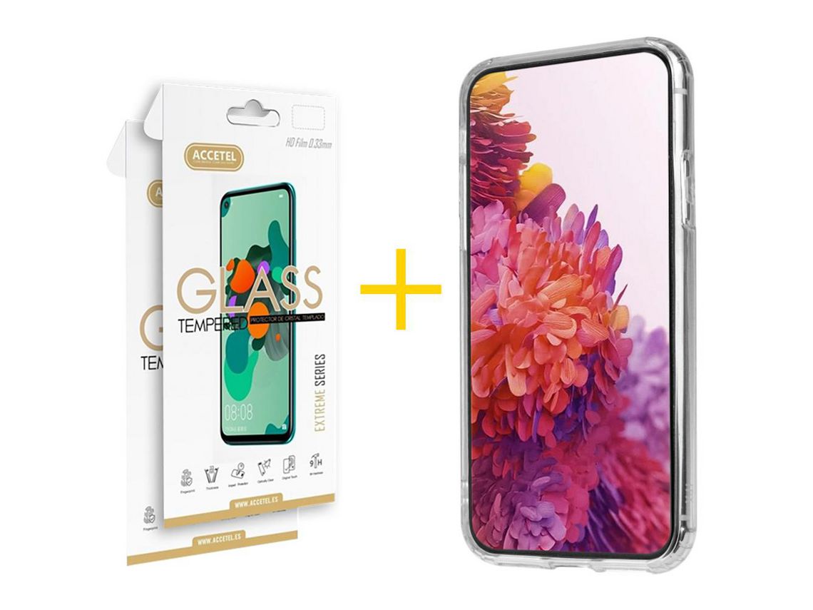 Pack 2 X Protector de Vidrio Templado 2.5D + Funda ACCETEL para Xiaomi Redmi 9C NFC Gel Reforzado Transparente Clear