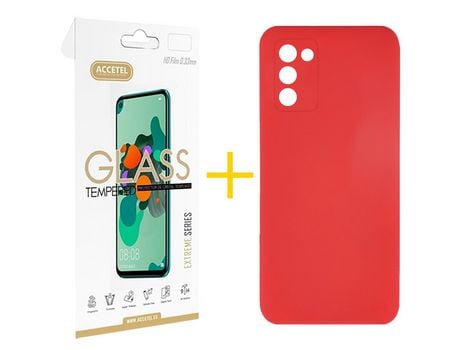 Pack Carcasa + Protector de Pantalla Cristal Templado para Samsung Galaxy A03S ACCETEL Rojo