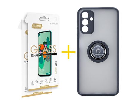Pack Carcasa + 2 Protectores de Pantalla Cristal Templado para Samsung Galaxy A02S ACCETEL Negro