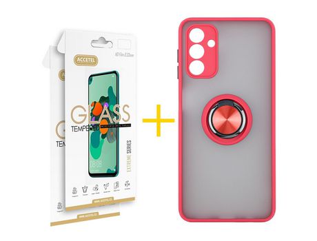 Pack Carcasa + 2 Protectores de Pantalla Cristal Templado para Samsung Galaxy A02S ACCETEL Rojo