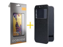 Juego 1 X Película de Vidrio Templado Full + Funda skyhe por Apple iPhone 14 Plus Flip Cover Gandy Negro
