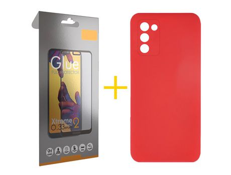 Pack Carcasa + Protector de Pantalla Cristal Templado para Samsung Galaxy A03S SKYHE Rojo