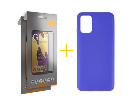 Pack Carcasa + 2 Protectores de Pantalla Cristal Templado para Samsung Galaxy A02S SKYHE Azul