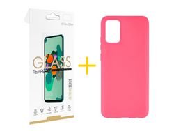 Pack Carcasa + Protector de Pantalla Cristal Templado para Samsung Galaxy A03S SKYHE Rosa