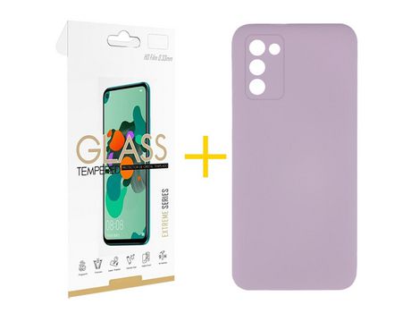 Pack Carcasa + Protector de Pantalla Cristal Templado para Samsung Galaxy A02S SKYHE Morado