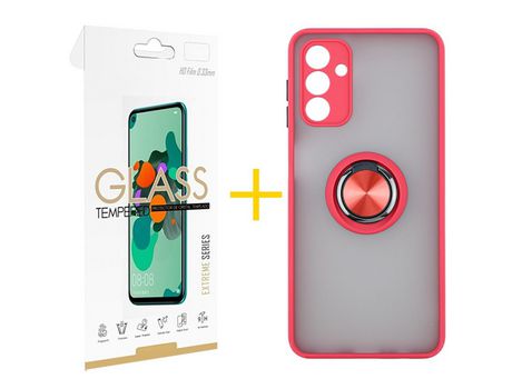 Pack Carcasa + Protector de Pantalla Cristal Templado para Samsung Galaxy A02S SKYHE Rojo