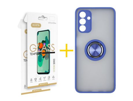 Pack Carcasa + 2 Protectores de Pantalla Cristal Templado para Samsung Galaxy A02S ACCETEL Azul