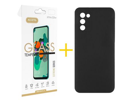 Pack Carcasa + Protector de Pantalla Cristal Templado para Samsung Galaxy A03S ACCETEL Negro