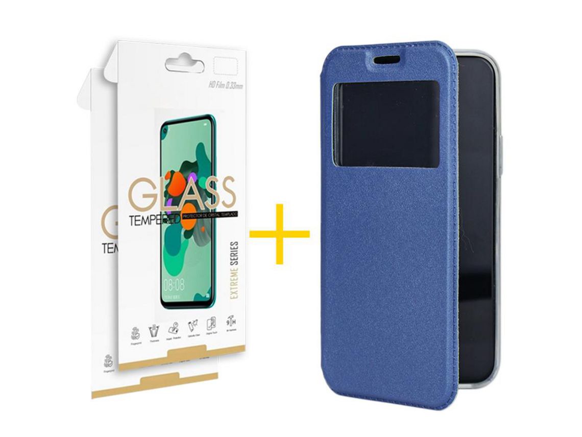 2x Kit de película de vidrio templado 2.5D + Skyhe Samsung Galaxy A13 5G Gandy Flip Cover