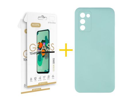 Pack Carcasa + 2 Protectores de Pantalla Cristal Templado para Samsung Galaxy A02S ACCETEL Verde Agua