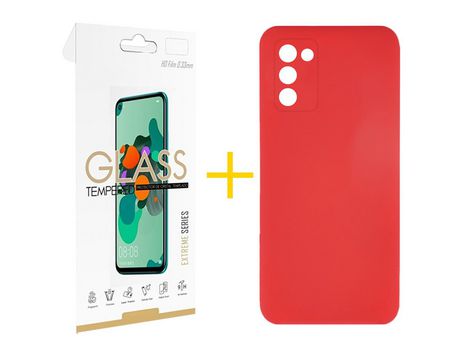 Pack Carcasa + Protector de Pantalla Cristal Templado para Samsung Galaxy A03S SKYHE Rojo