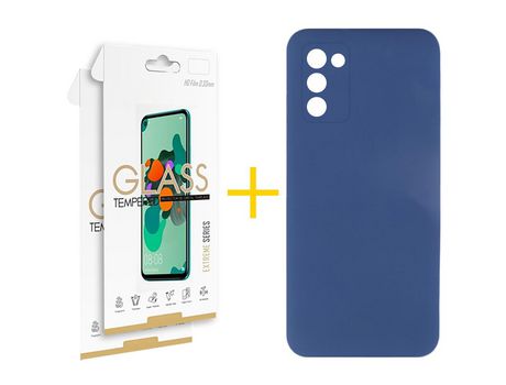 Pack Carcasa + 2 Protectores de Pantalla Cristal Templado para Samsung Galaxy A02S SKYHE Azul