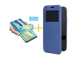 Pack 2 X Protector de Vidrio Templado Hidrogel + Funda ACCETEL para Samsung Galaxy A23 5G Flip Cover Gandy Azul