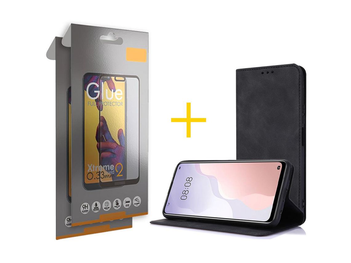 Pack 2 Películas Full + Funda SKYHE por Samsung Galaxy A72 5G Flip Cover PRM Negro