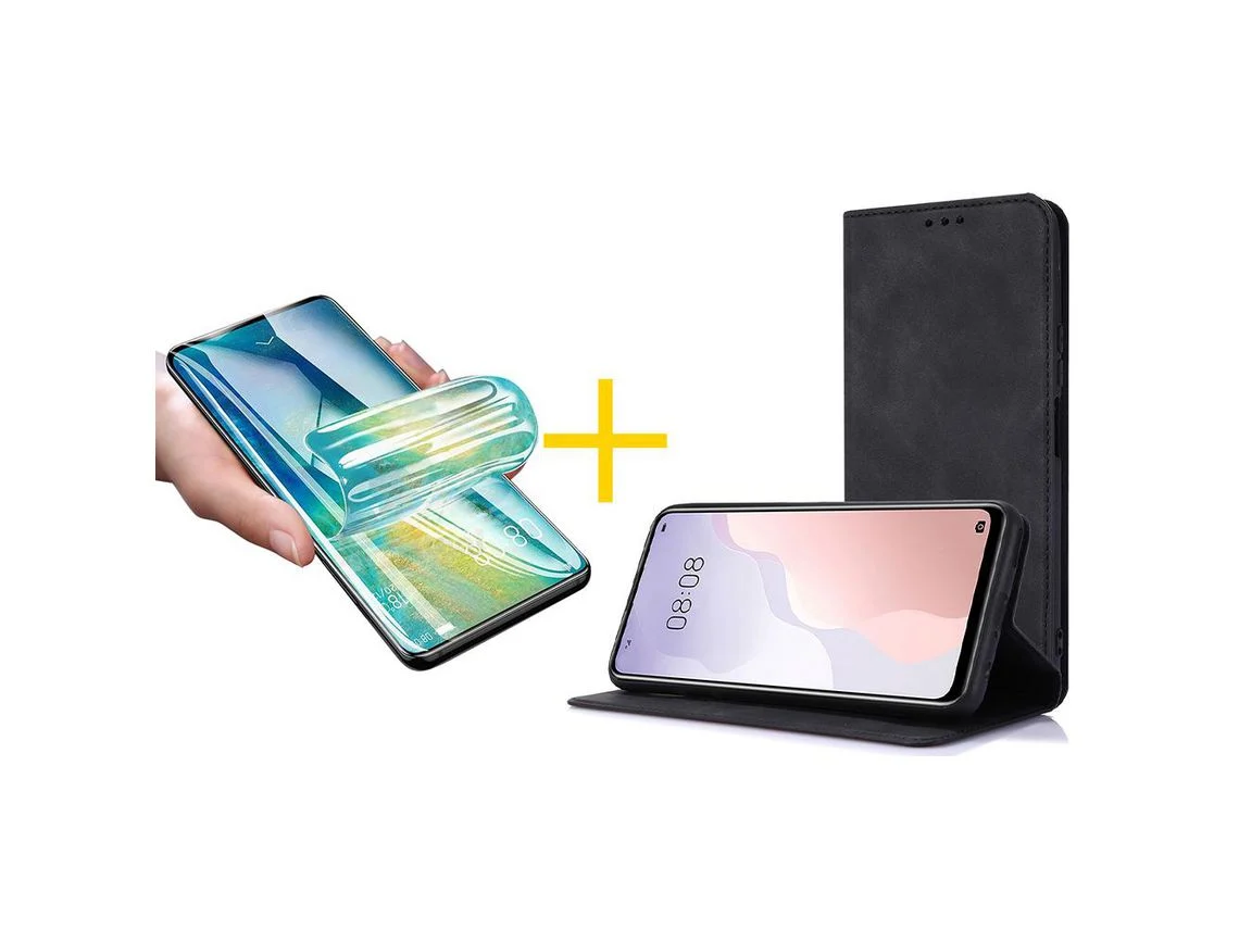 Pack 1 X Protector de Vidrio Templado Hidrogel + Funda ACCETEL para Samsung Galaxy A53 5G Flip Cover PRM Negro
