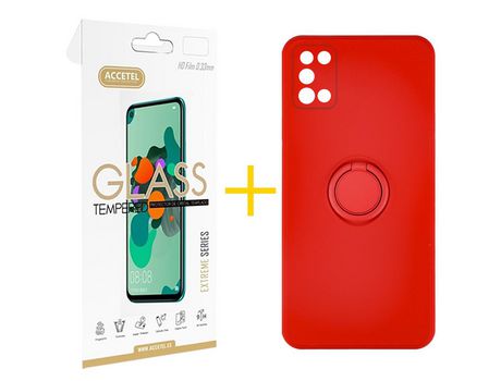 Pack Carcasa + Protector de Pantalla Cristal Templado para Samsung Galaxy A03S ACCETEL Rojo
