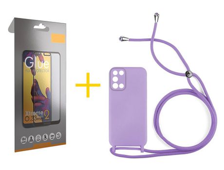 Pack Carcasa + Protector de Pantalla Cristal Templado para Samsung Galaxy A02S SKYHE Morado