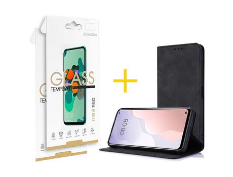 Pack 2 X Película de Vidrio Templado 2.5D + Funda GANDY por Apple iPhone 15 Flip Cover PRM Negro