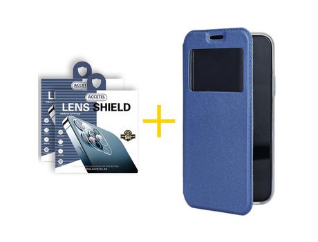 Pack 2 X Protector de Cámara trasera + Funda ACCETEL para Samsung Galaxy A42 5G Flip Cover Gandy Azul