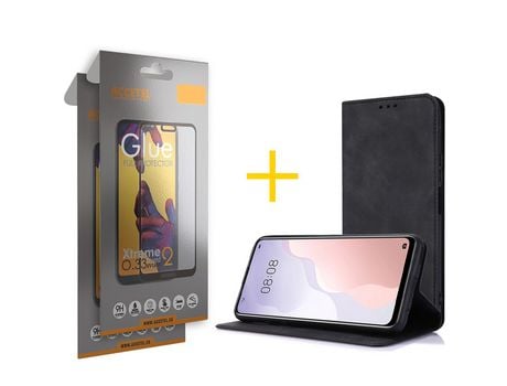 Juego 2 X Película de Vidrio Templado Full y Funda ACCETEL por Apple iPhone 14 Flip Cover PRM Negro