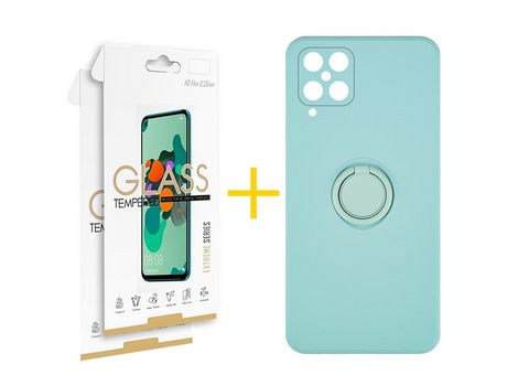 Pack 2 Películas 2.5D + Funda SKYHE para Samsung Galaxy M22 Gel O-Ring Verde-Auga