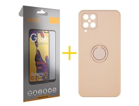 Pack 1 X Protector de Vidrio Templado Full + Funda ACCETEL para Samsung Galaxy A12 5G Gel O-Ring Rosa Pastel