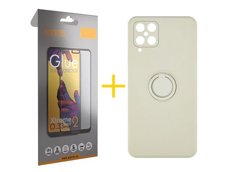 Pack 1 X Protector de Vidrio Templado Full + Funda ACCETEL para Samsung Galaxy A12 5G Gel O-Ring Sand
