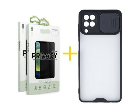 Pack 2 Películas Antiespia + Funda SKYHE para Samsung Galaxy M12 Gel Protteción Cámara Negro