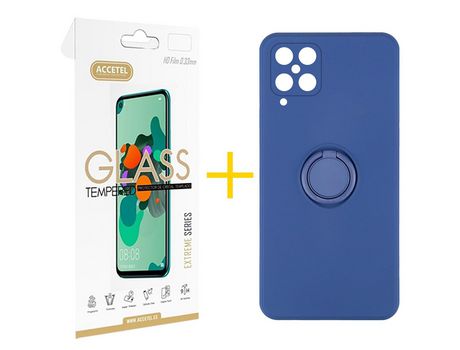 Pack 1 X Protector de Vidrio Templado 2.5D + Funda ACCETEL para Samsung Galaxy A12 5G Gel O-Ring Azul