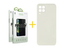 Pack 2 Películas Antiespia + Funda SKYHE para Samsung Galaxy M12 Silicona Líquida Arena
