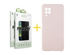 Pack 2 Películas Antiespia + Funda SKYHE para Samsung Galaxy M12 Silicona Líquida Rosa
