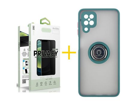 Pack 1 Película Antiespia + Funda SKYHE para Samsung Galaxy M12 Gel Bumper con Anillo Verde