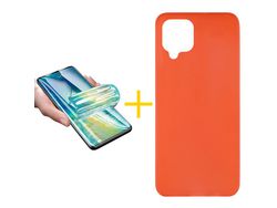 Pack 1 Película + Funda SKYHE para Samsung Galaxy M22 Silicona Liso Rojo