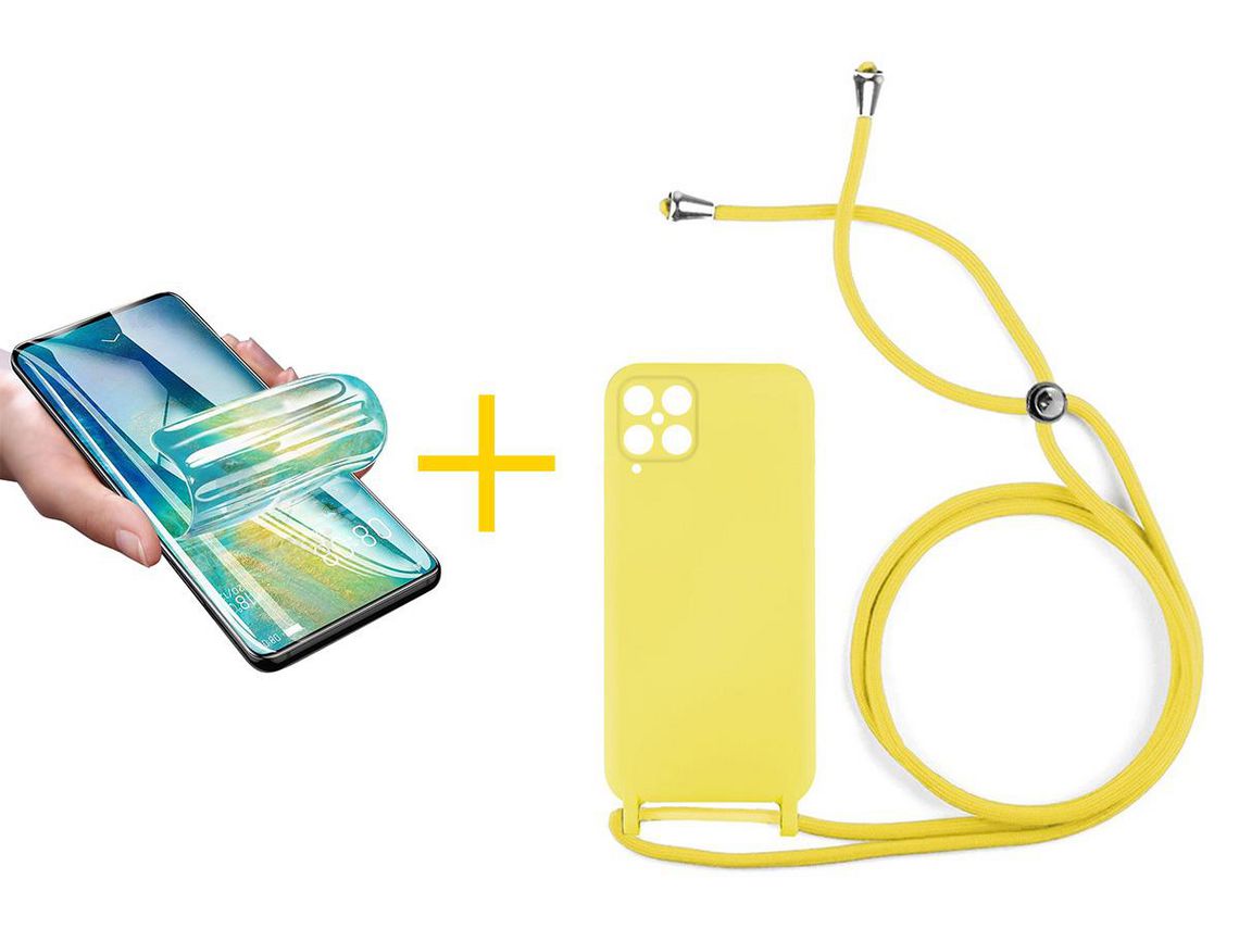 Pack 1 X Protector de Vidrio Templado Hidrogel + Funda ACCETEL para Samsung Galaxy A12 4G Gel con Cordón Amarillo