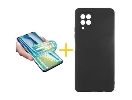 Pack 1 X Protector de Vidrio Templado Hidrogel + Funda ACCETEL para Samsung Galaxy A42 5G Silicona Líquida Negro