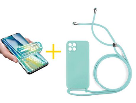 Pack 1 Película + Funda SKYHE para Samsung Galaxy A12 5G Gel con Cordón Agua Verde