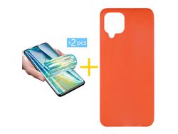 Pack 2 Películas + Funda SKYHE para Samsung Galaxy A22 4G Silicona Liso Rojo