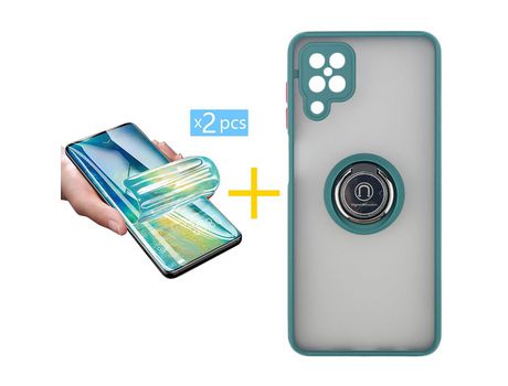 Pack 2 Películas + Funda SKYHE para Samsung Galaxy A12 4G Gel Bumper con Anillo Verde