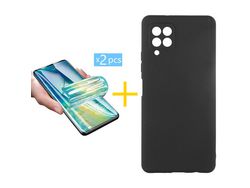 Pack 2 Películas + Funda SKYHE para Samsung Galaxy A22 4G Silicona Líquida Negro