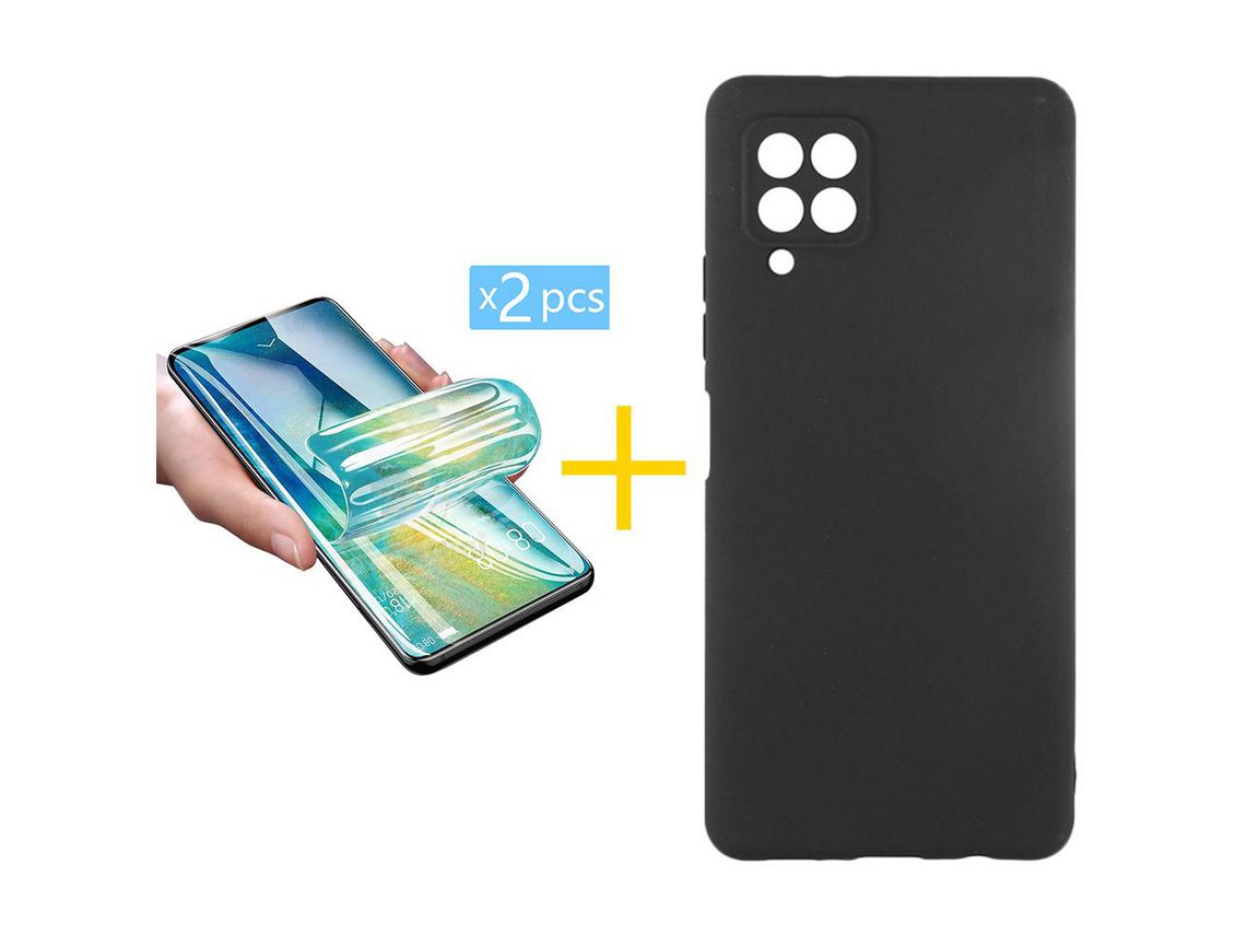 Pack 2 Películas + Funda SKYHE para Samsung Galaxy A22 4G Silicona Líquida Negro