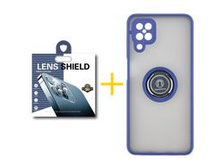 Pack 1 Película de Cámara trasera + Funda SKYHE para Samsung Galaxy A12 5G Gel Bumper con Anillo Azul