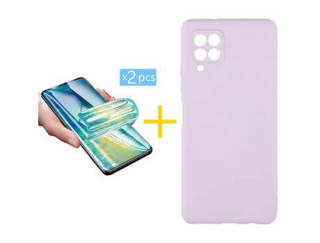 Pack 2 Películas + Funda SKYHE para Samsung Galaxy M22 Silicona Líquida Morado