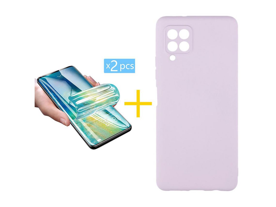 Pack 2 Películas + Funda SKYHE para Samsung Galaxy A42 5G Silicona Líquida Morado