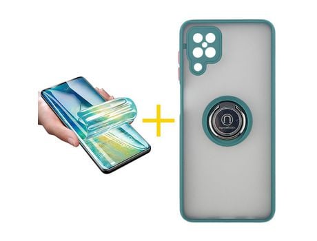 Pack 1 Película + Funda SKYHE para Samsung Galaxy A12 5G Gel Bumper con Anillo Verde