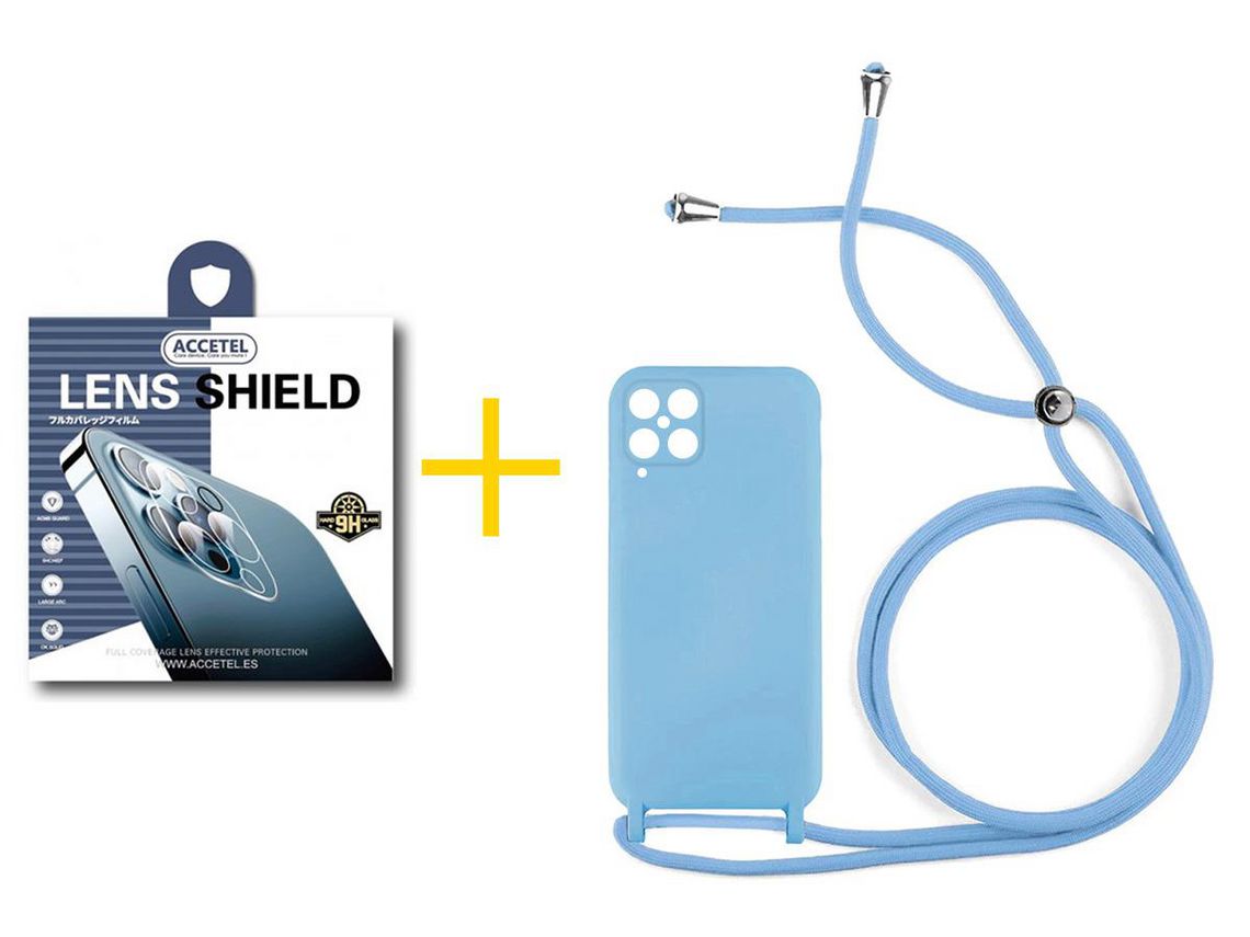 Pack 1 X Protector de Cámara trasera + Funda ACCETEL para Samsung Galaxy A12 4G Gel con Cordón Azul