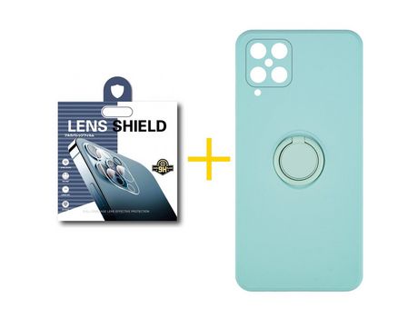 Pack 1 Película de Cámara trasera + Funda SKYHE para Samsung Galaxy M12 Gel O-Ring Verde-Auga