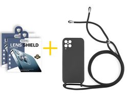 Pack 2 X Protector de Cámara trasera + Funda ACCETEL para Samsung Galaxy A22 4G Gel con Cordón Negro
